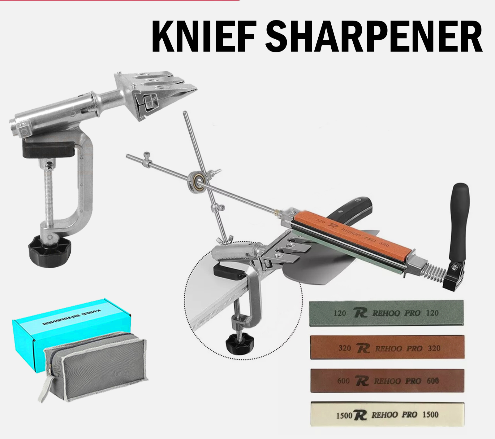 360° Edge Knife Sharpener Sharpening Fix-Angle System W/4 Stones 120-1500 Grits