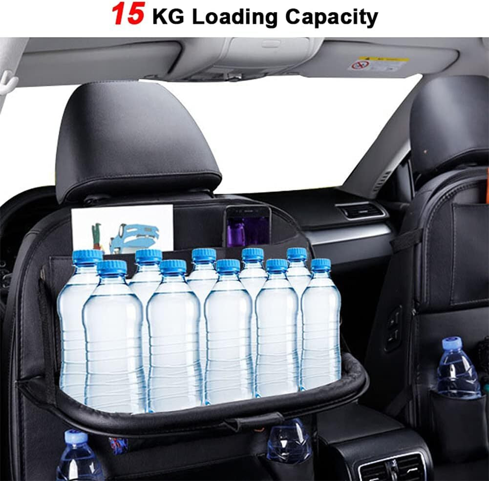 PU Leather Car Seat Back Organiser Storage Bag Foldable Table Tray Cup Holder