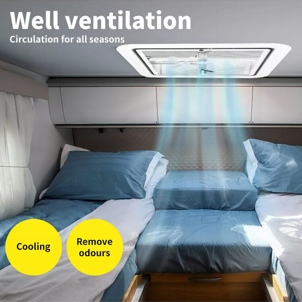 Caravan Roof Vent 355X355Mm 12V Fan RV Shower Hatch Flyscreen Motor Roof Vent