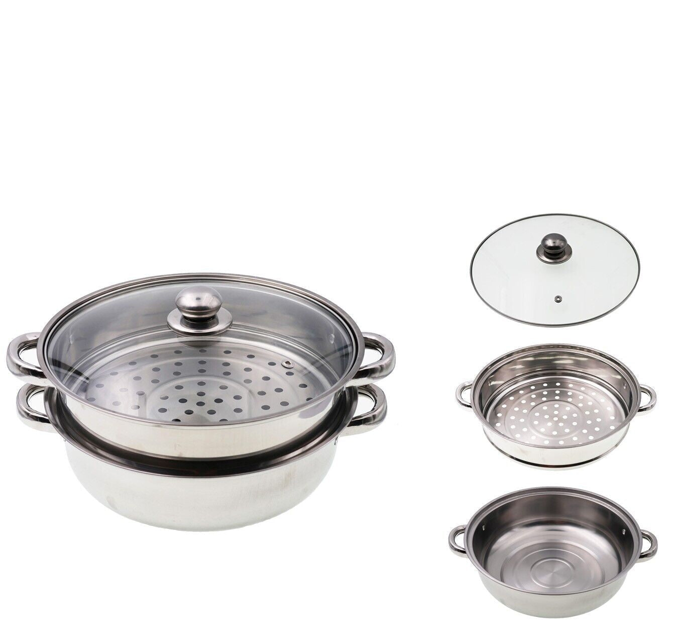 28CM Stainless Steel Steamer Meat Vegetable Cooking Steam Pot Kitchen Tool