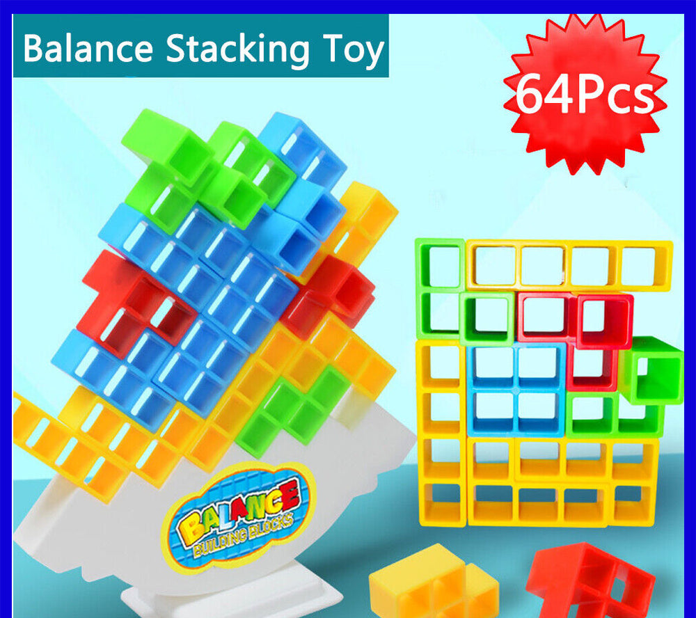 64Pcs Tetra Tower Balance Stacking Blocks Game Team Toys Gifts for Kids & Adults