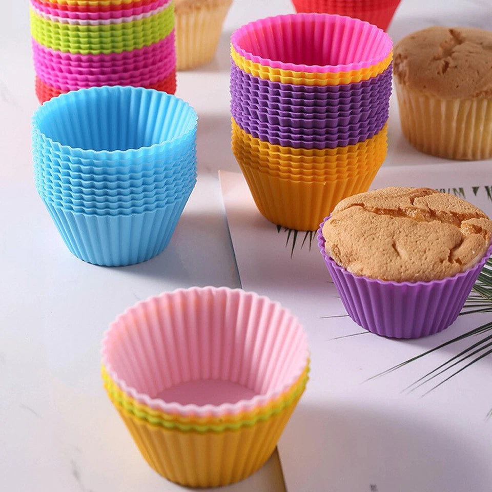 Up to 25x Round Cup Cake Silicone Baking Mould Cupcake Case DIY Bake Mold Muffin