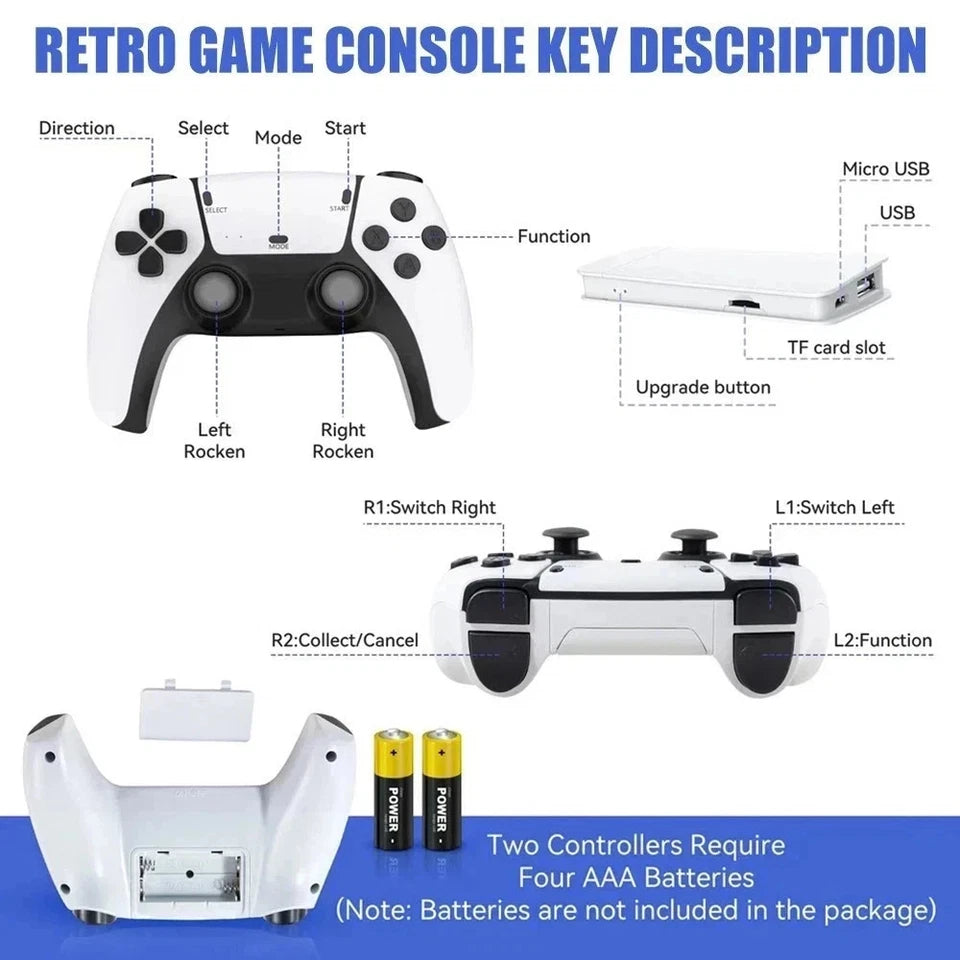 4K HDMI M15 Retro Game Stick Console 30,000+ Games Wireless TV Gaming System 2 Controllers
