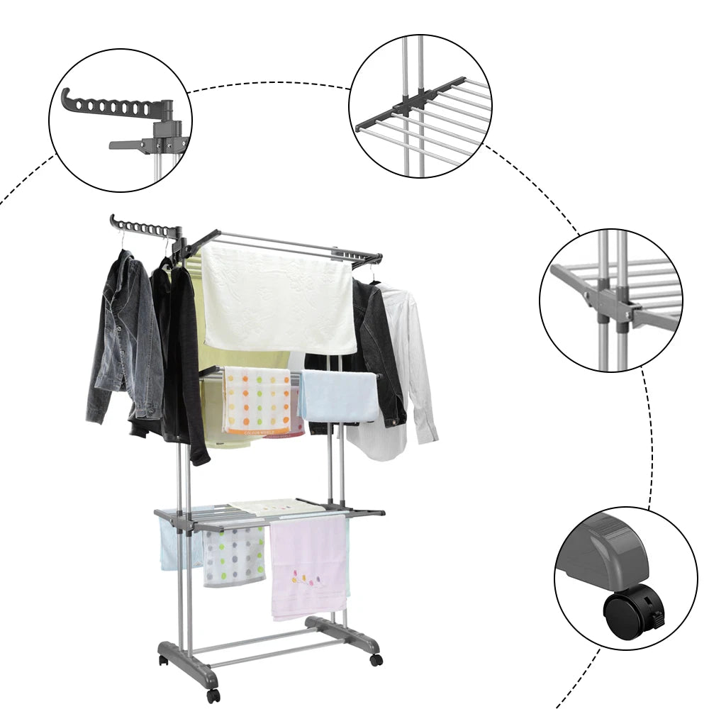 3 Tiers Foldable Garment Hanger Clothes Airer Drying Rack Laundry Support Horse