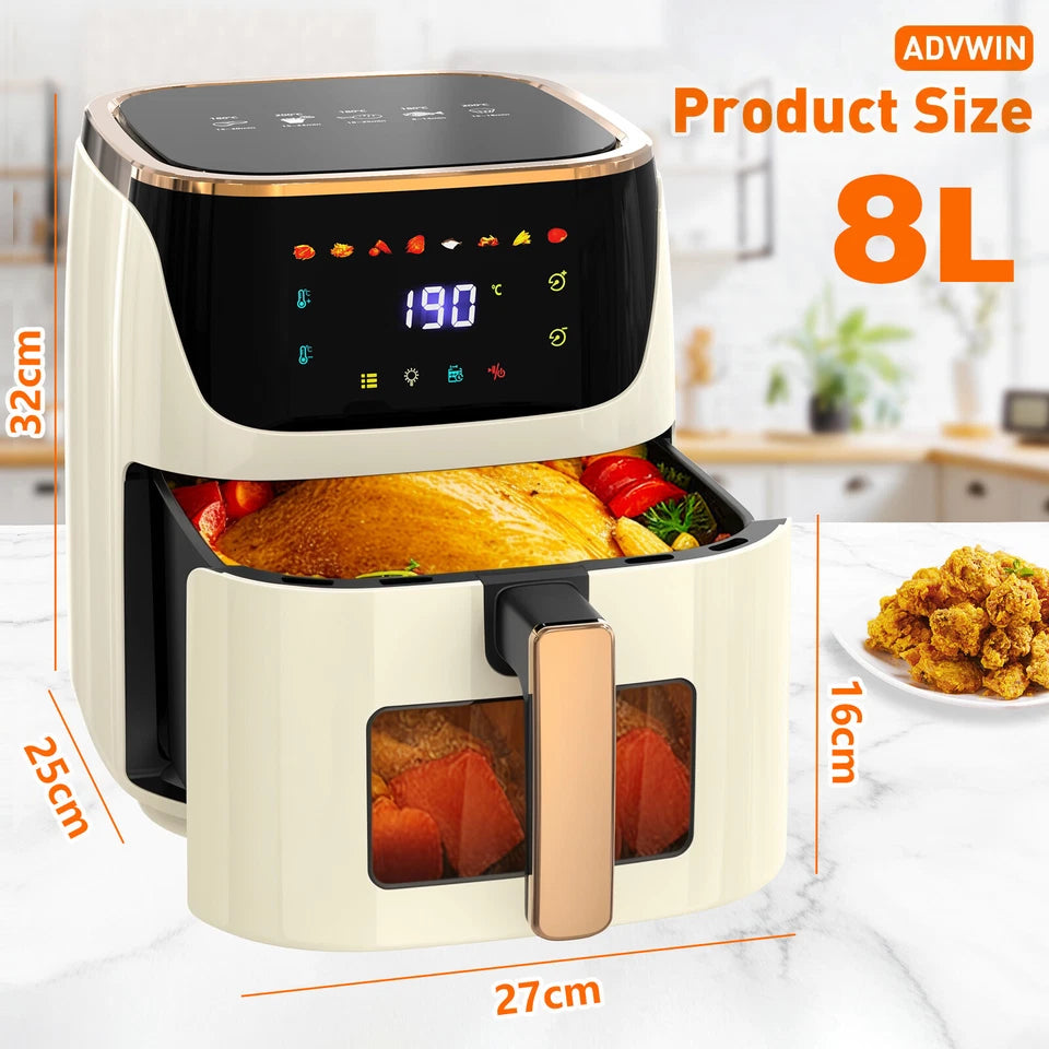 8L Air Fryer Healthy Fryer Oven Cooker LED Airfryer Oil Free Kitchen 1700W Beige