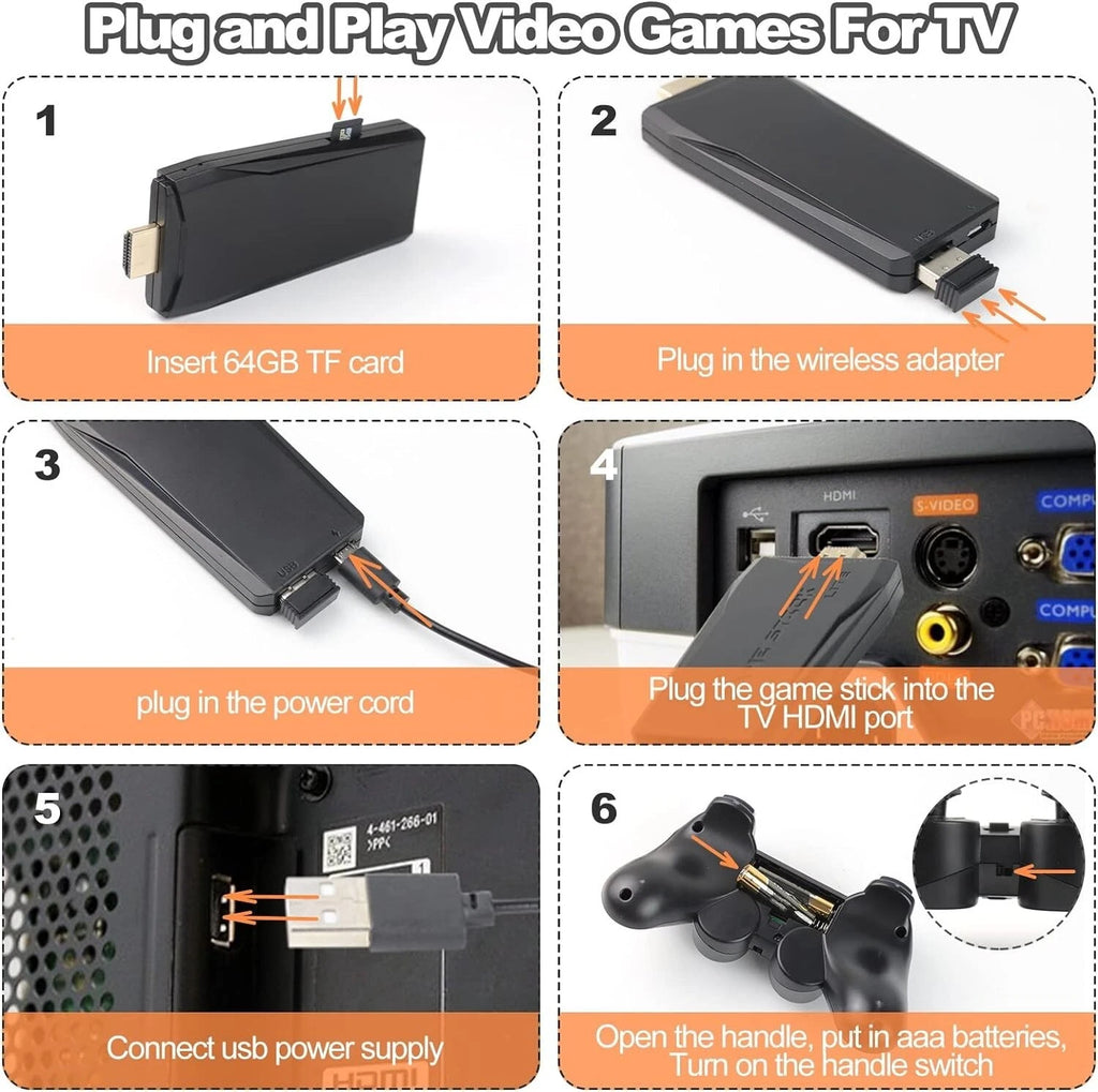 4K HDMI Retro Game Stick Console 20,000 Games Wireless TV Gaming System 2 Controllers