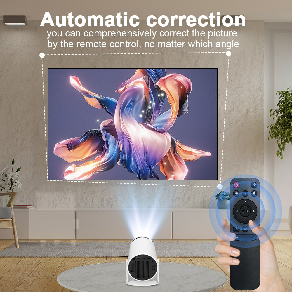 Mini 4K DH Portable Wireless Projector Companion for Home Theater Presentations and Outdoor Cinema, HY300, Android 11.0, 720P, 1080P, 4K, 200ANSI, BT5.0, Adjustable Projection Angle