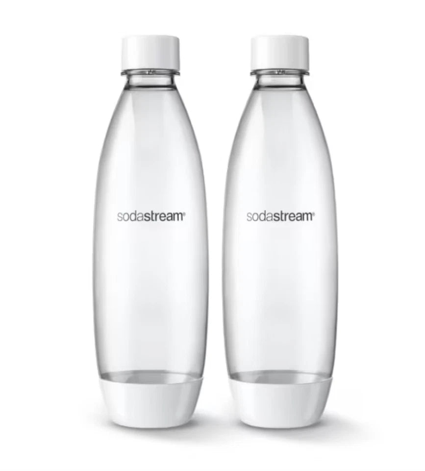 2 Pack 1L SodaStream Fuse White Bottles Dishwasher Safe Carbonating Sparkling
