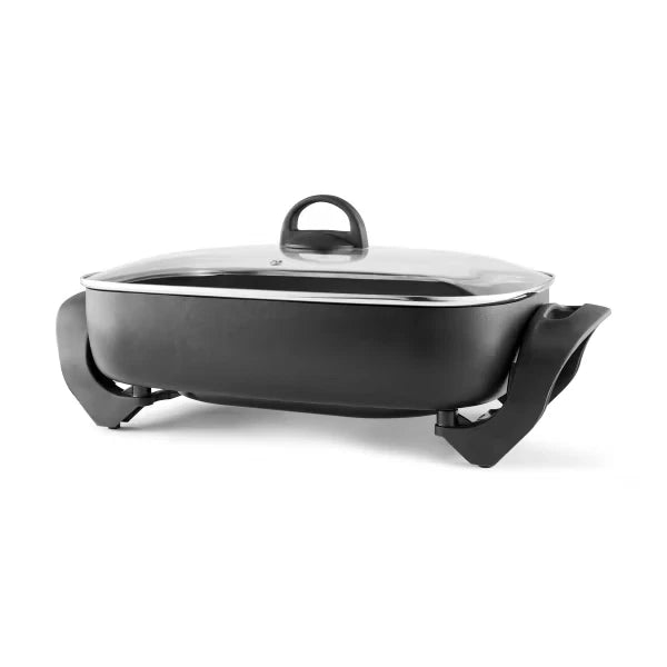 Electric Frypan Large Non Stick Frying Pan Cooker Glass Lid Non-slip Rubber Fry