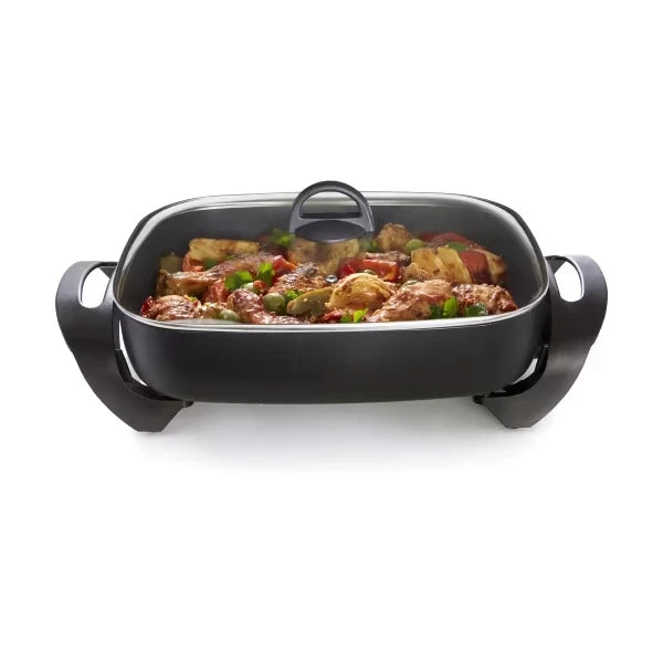 Electric Frypan Large Non Stick Frying Pan Cooker Glass Lid Non-slip Rubber Fry