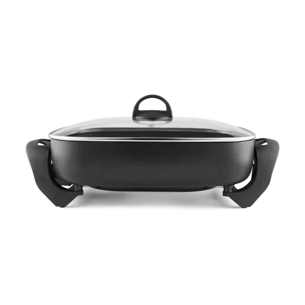 Electric Frypan Large Non Stick Frying Pan Cooker Glass Lid Non-slip Rubber Fry