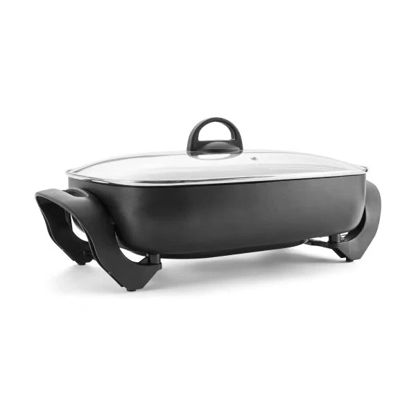 Electric Frypan Large Non Stick Frying Pan Cooker Glass Lid Non-slip Rubber Fry