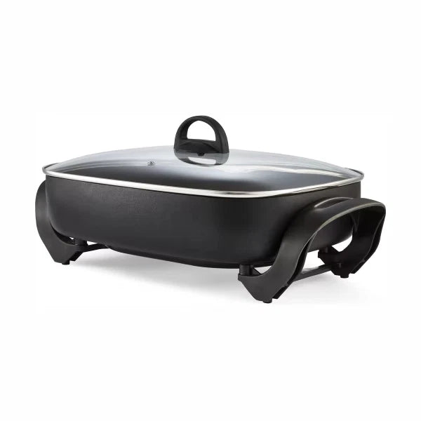 Electric Frypan Large Non Stick Frying Pan Cooker Glass Lid Non-slip Rubber Fry