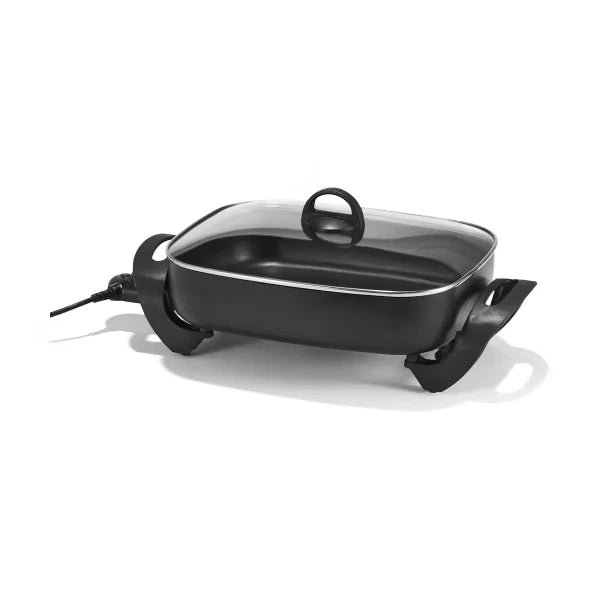 Electric Frypan Large Non Stick Frying Pan Cooker Glass Lid Non-slip Rubber Fry