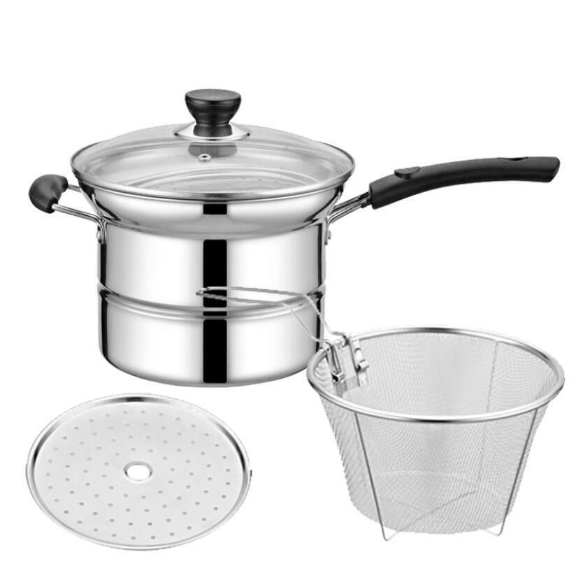 4PCS/SET STAINLESS STEEL CHIP PAN CHIPPAN FRYER POT with LID & BASKET