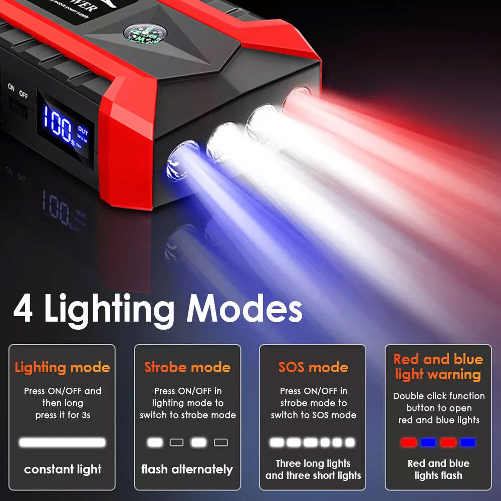 99900Mah 12V Car Jump Starter Pack Booster Charger Battery Power Bank Portable