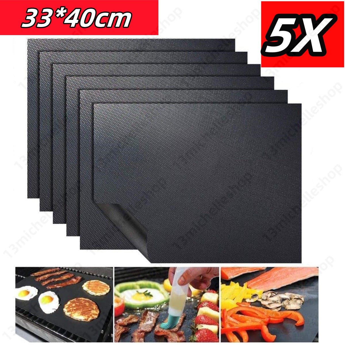  Reusable BBQ Grill Mat Bake Cooking Sheet Non-Stick BBQ Pad Heavy Duty 5Pcs