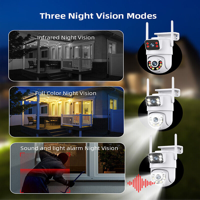Dual Lens Wifi IP Camera Wireless Outdoor CCTV PTZ Home Security IR Cam