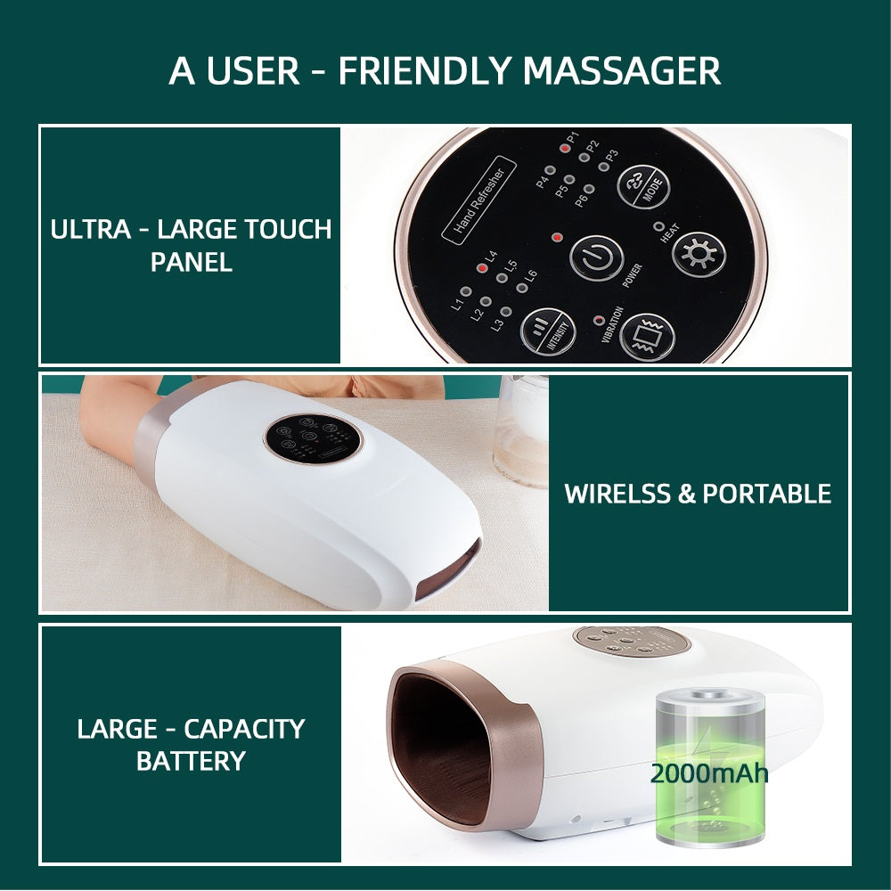 Ultimate Relief Hand Heated Massager With Air Compression For Finger, Wrist, And Palm Relaxation - Your Personal Spa Experience For Pain Relief And Stress Reduction