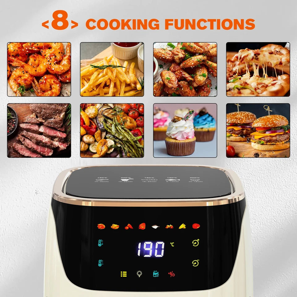 8L Air Fryer Healthy Fryer Oven Cooker LED Airfryer Oil Free Kitchen 1700W Beige