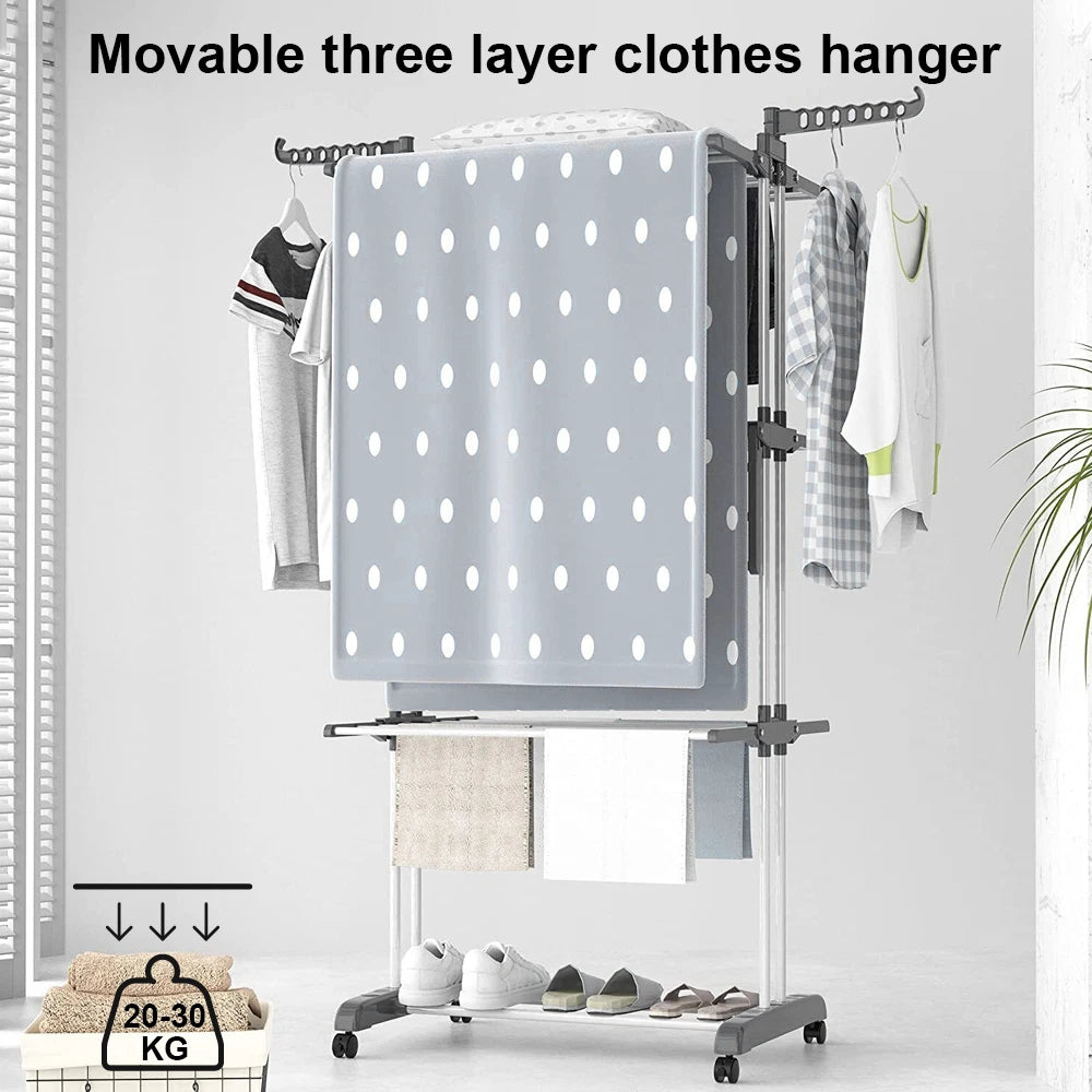 3 Tiers Foldable Garment Hanger Clothes Airer Drying Rack Laundry Support Horse
