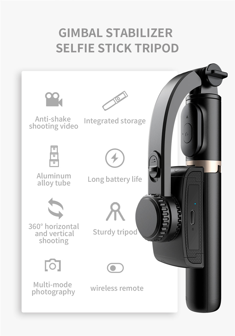Handheld Foldable Wireless Gimbal Stabilizer Ultimate Smartphone Photography Companion With Anti-Shake Selfie Stick, Bluetooth Remote Control Tripod for Iphone And Andriod