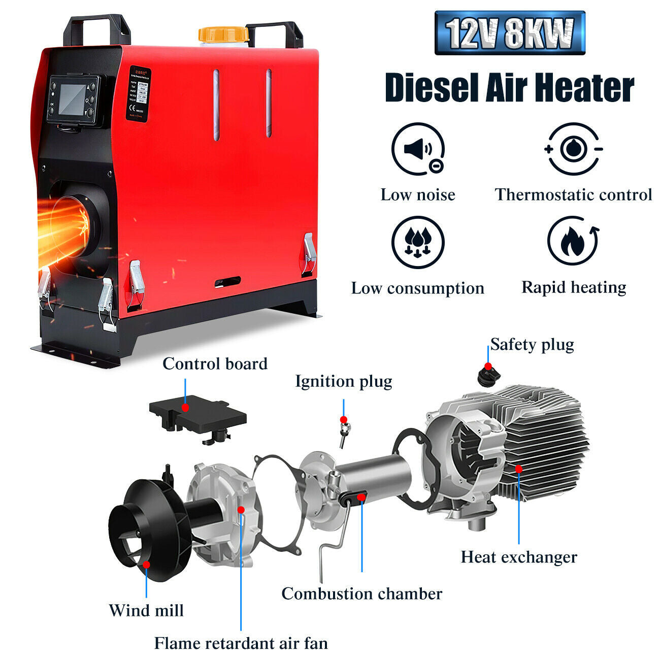 12V 8KW Diesel Air Heater Thermostat Diesel Caravan Motor Home Trailer Portable
