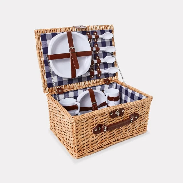 4 Person Picnic Basket Set 25 Pcs Rattan Wicker Basket Outdoor Cutlery Set