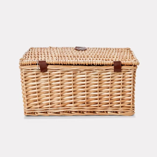 4 Person Picnic Basket Set 25 Pcs Rattan Wicker Basket Outdoor Cutlery Set