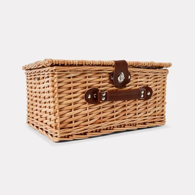 4 Person Picnic Basket Set 25 Pcs Rattan Wicker Basket Outdoor Cutlery Set