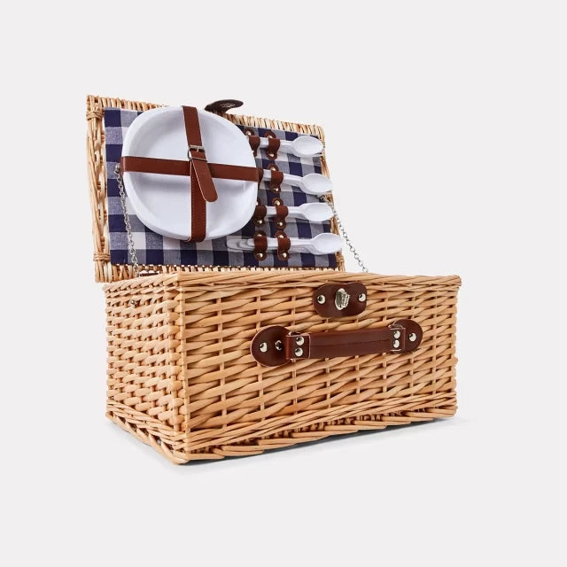 4 Person Picnic Basket Set 25 Pcs Rattan Wicker Basket Outdoor Cutlery Set