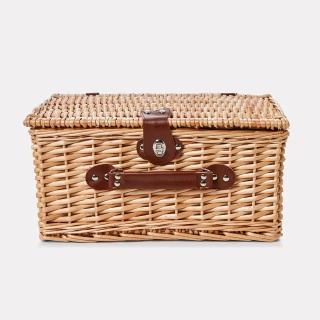 4 Person Picnic Basket Set 25 Pcs Rattan Wicker Basket Outdoor Cutlery Set
