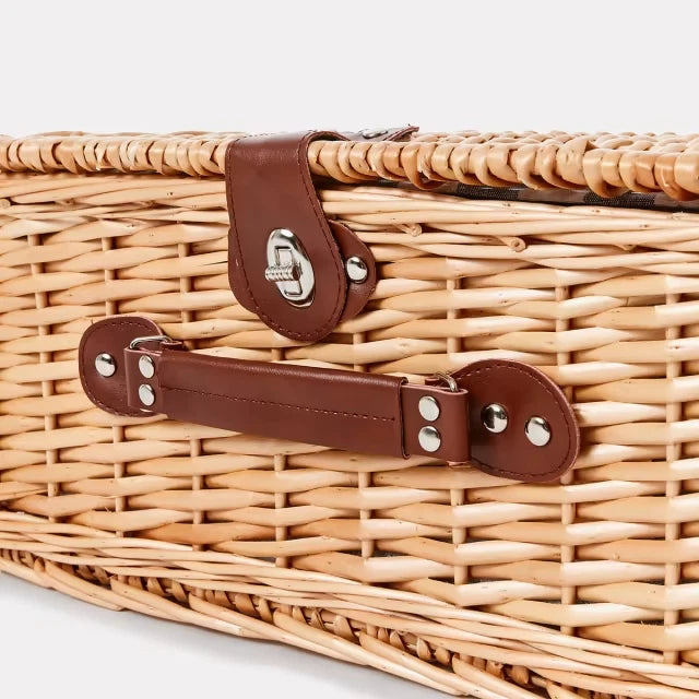 4 Person Picnic Basket Set 25 Pcs Rattan Wicker Basket Outdoor Cutlery Set