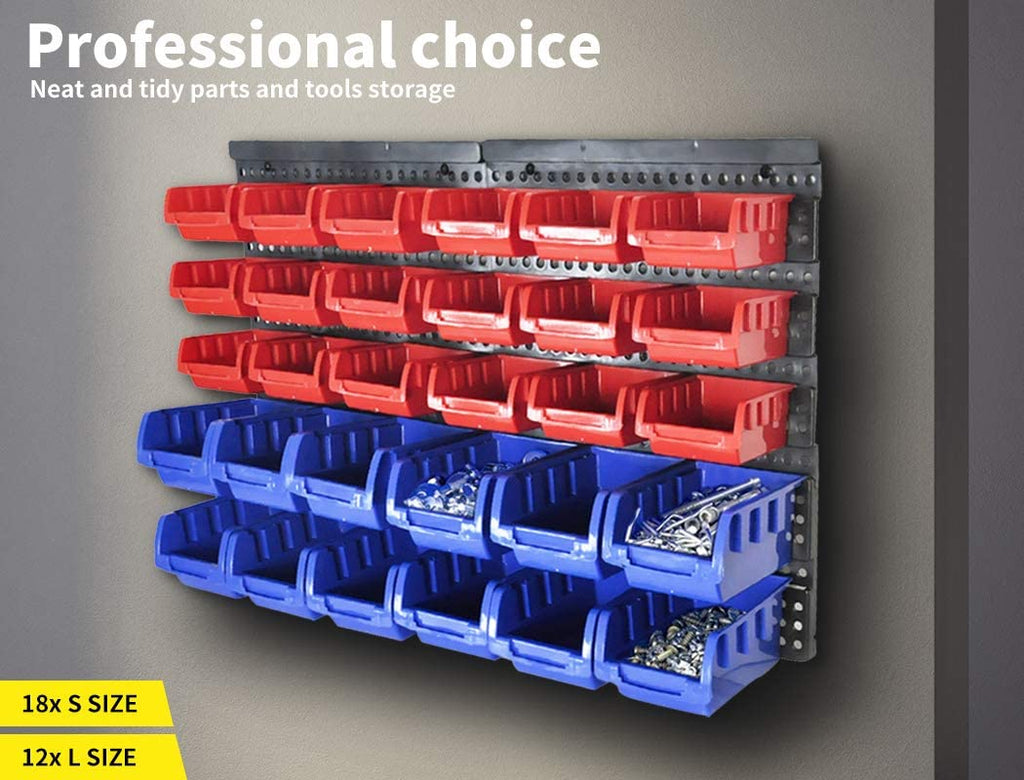 30 Tool Storage Bins Parts Organizer Wall Mounted Garage Workshop Box Shed Rack