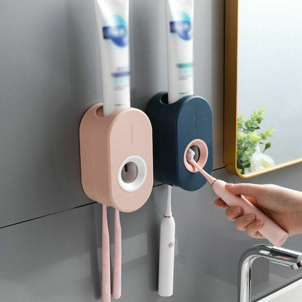 Automatic Toothpaste Dispenser Toothbrush Holder Bathroom Wall-Mounted Rack