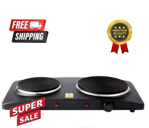 Portable Double Hot Plate Electric Cooktop Black Non Slip Dual Cooking Cooker