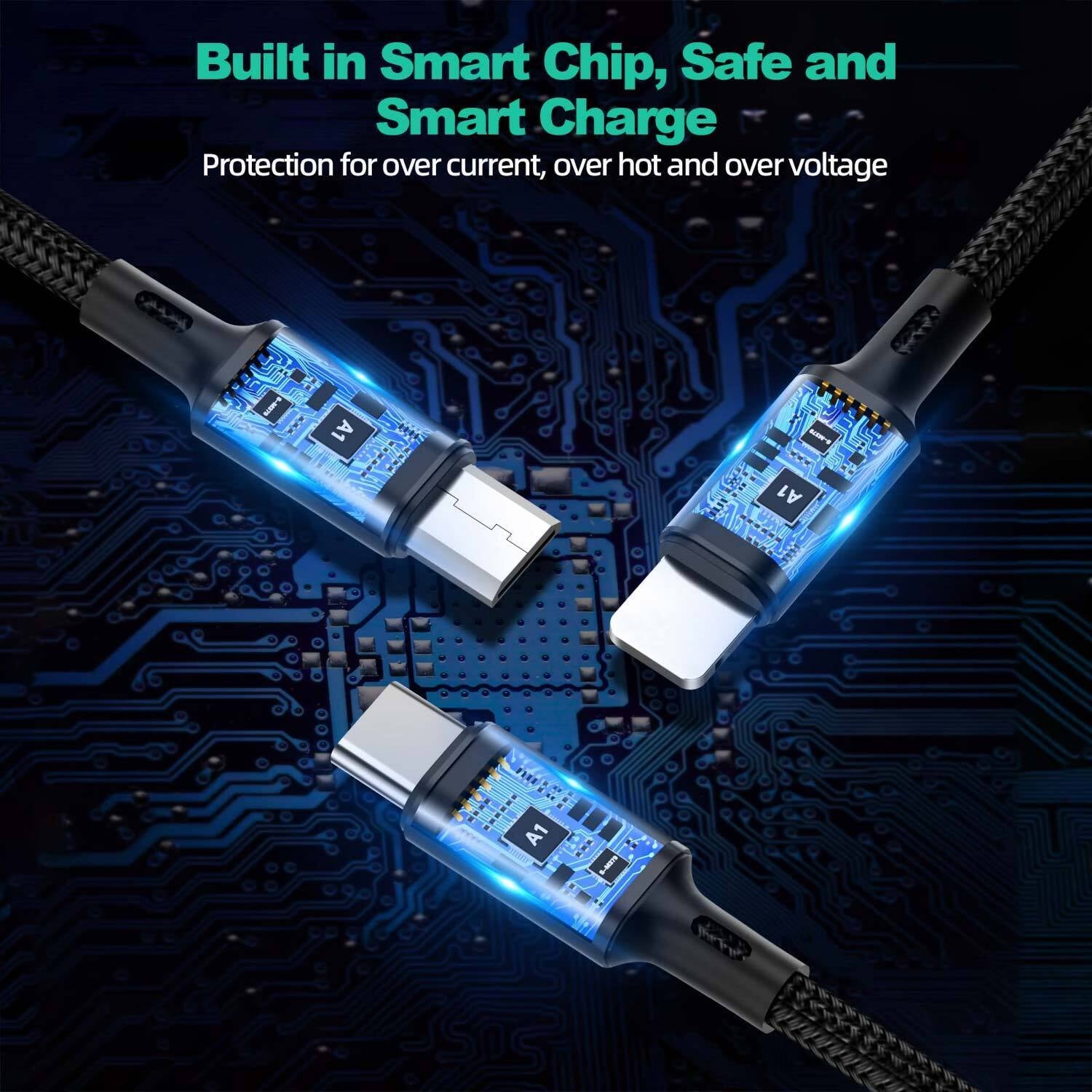3 in 1 Multi USB Charger Charging Cable for Iphone USB TYPE C Android Micro