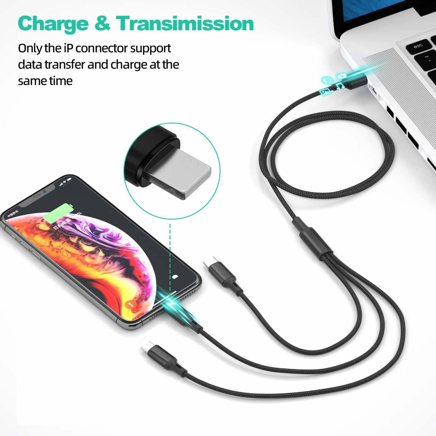 3 in 1 Multi USB Charger Charging Cable for Iphone USB TYPE C Android Micro