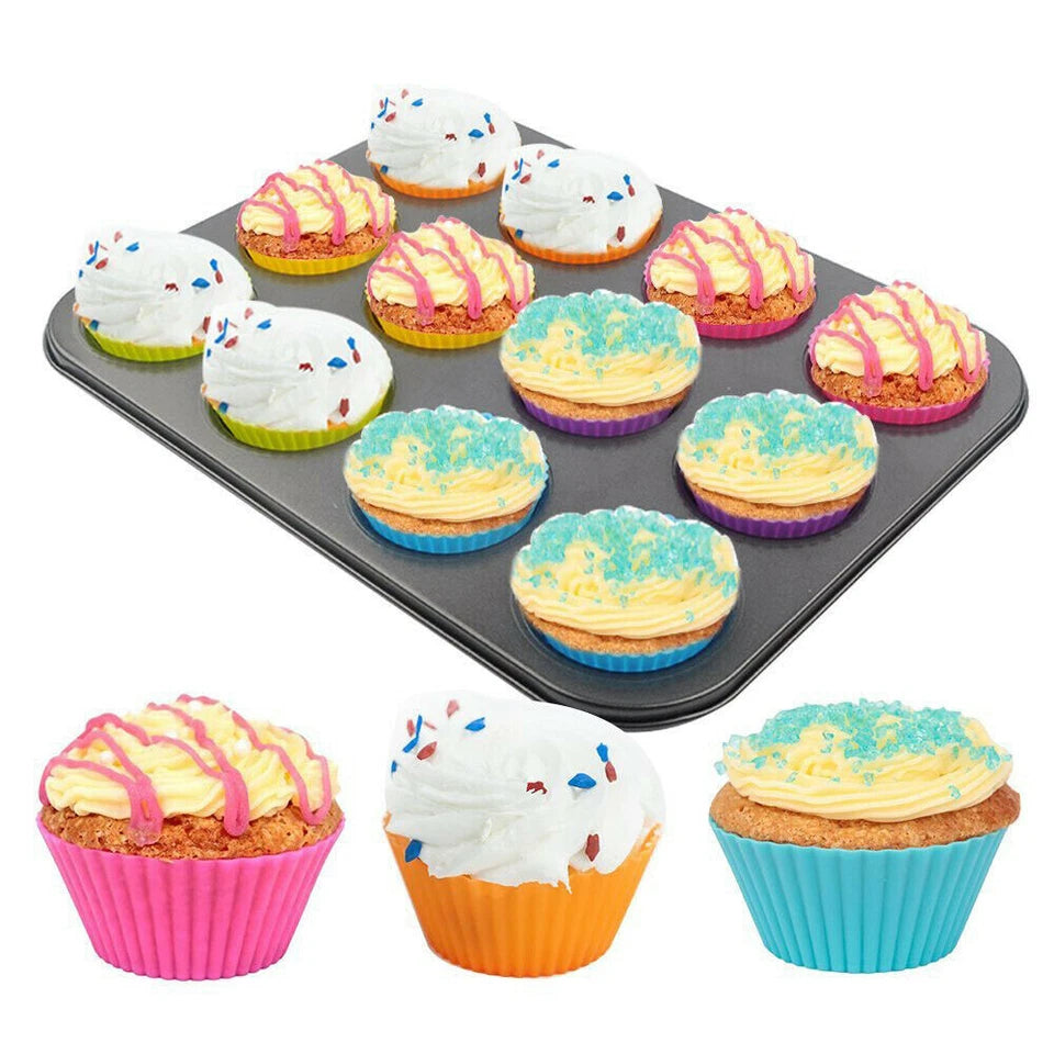 Up to 25x Round Cup Cake Silicone Baking Mould Cupcake Case DIY Bake Mold Muffin