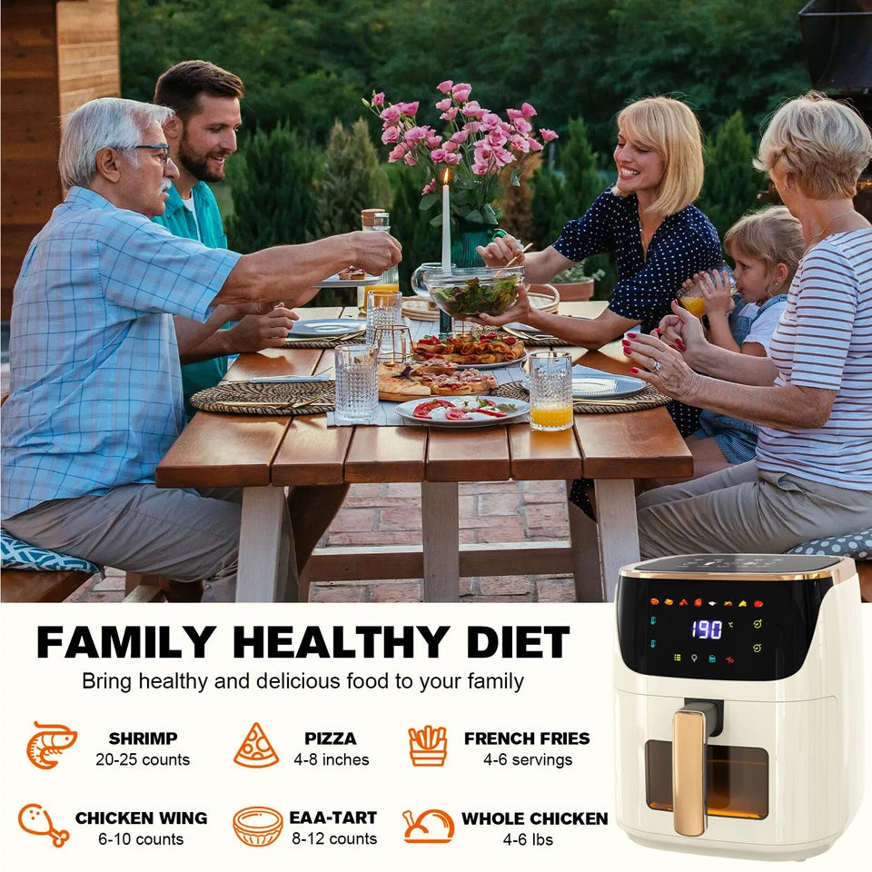 8L Air Fryer Healthy Fryer Oven Cooker LED Airfryer Oil Free Kitchen 1700W Beige