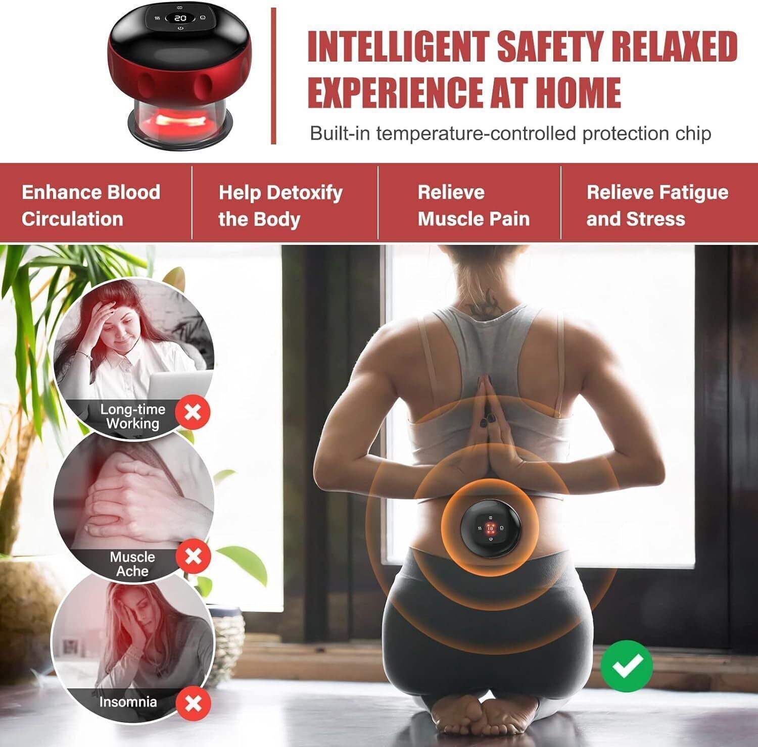 Portable Slimming Massager 12 Levels Electric Cupping Red Light Heating Therapy