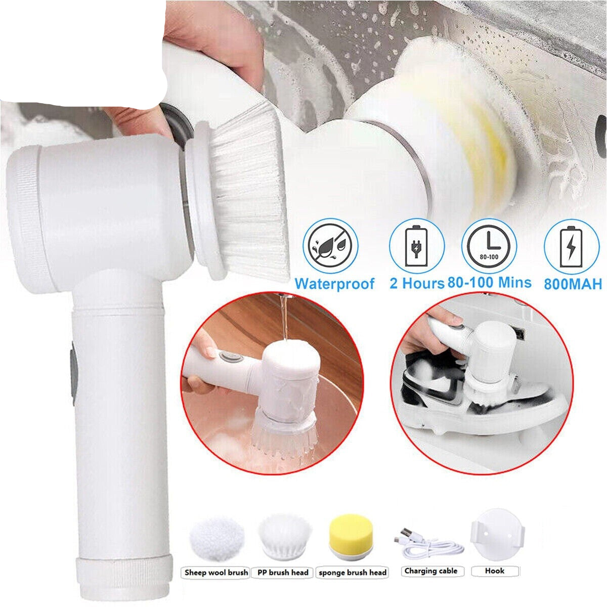 5 in 1 Electric Cordless Spin Scrubber Turbo Scrub Super Power Cleaning Brush AU