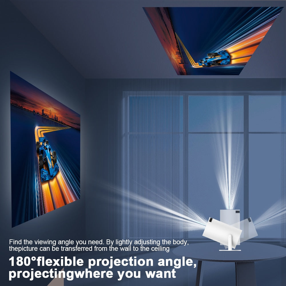 Mini 4K DH Portable Wireless Projector Companion for Home Theater Presentations and Outdoor Cinema, HY300, Android 11.0, 720P, 1080P, 4K, 200ANSI, BT5.0, Adjustable Projection Angle