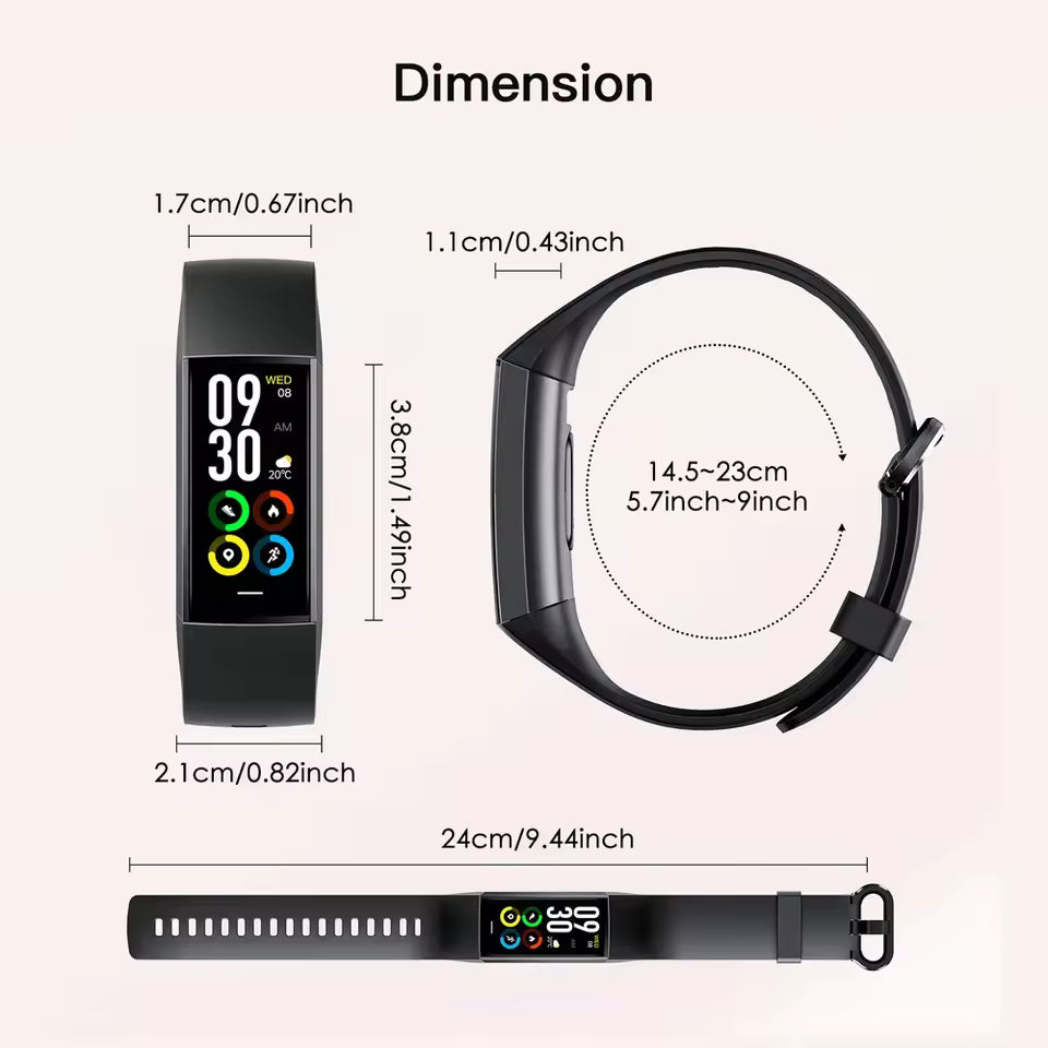 Smart Bracelet AMOLED Screen with Heart Rate Blood Pressure Monitor Smart Sports Fitness Tracker for Men Women
