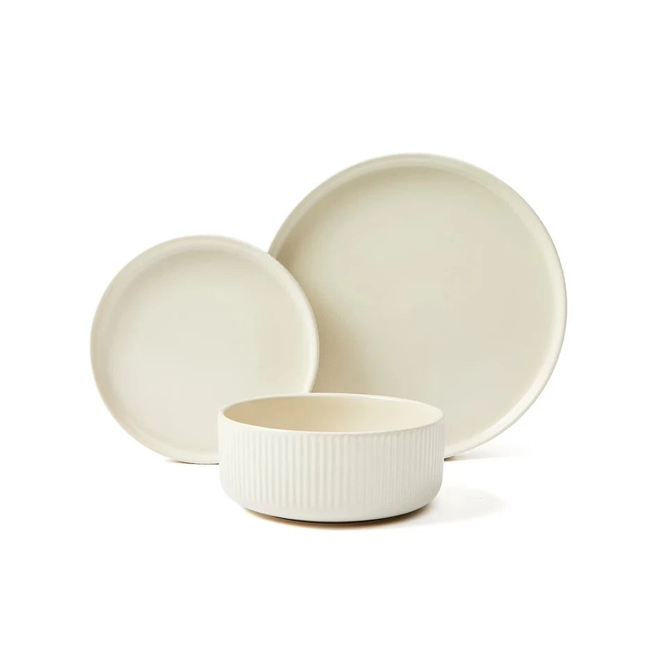 12 Piece Stoneware Dinner Set Taupe 4 dinner plates/4 side plates/4 bowls Tapas