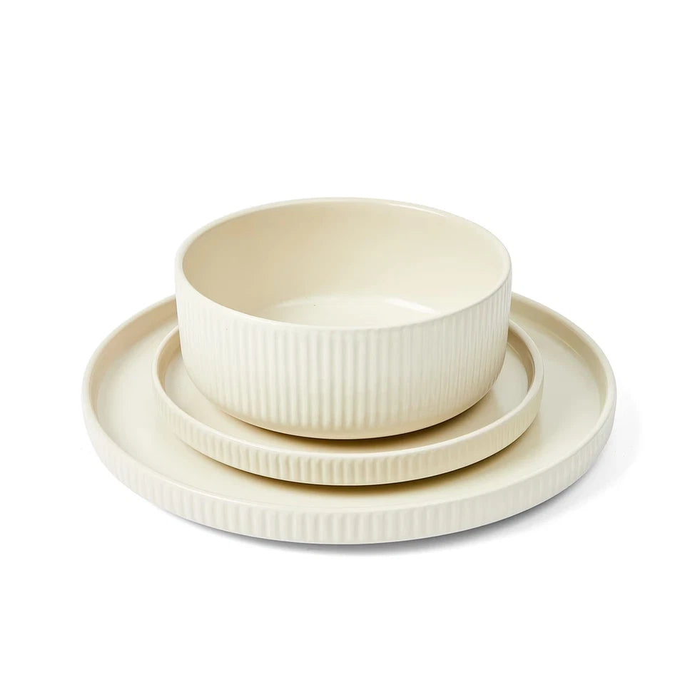 12 Piece Stoneware Dinner Set Taupe 4 dinner plates/4 side plates/4 bowls Tapas