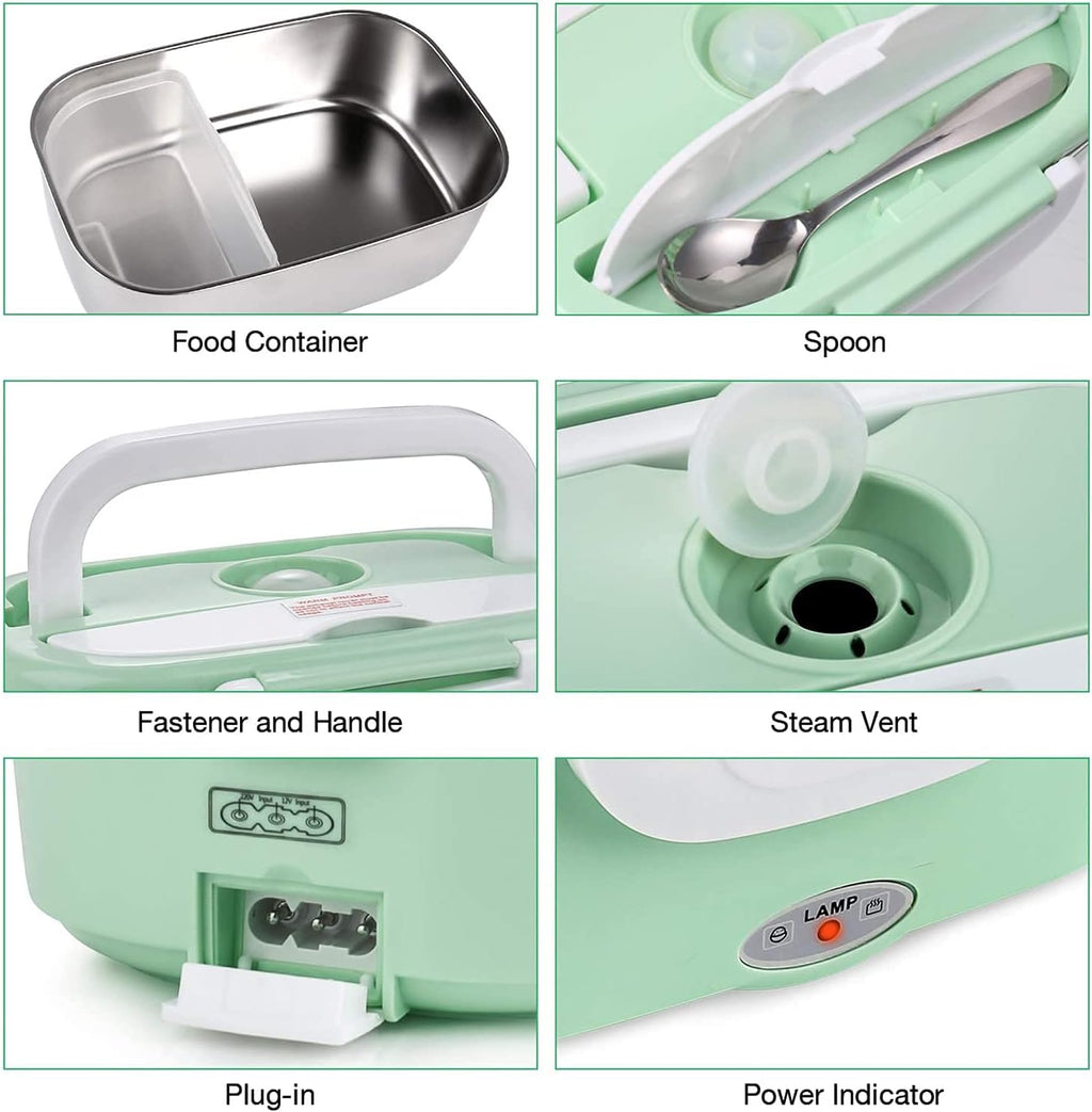 Portable Electric Lunchbox 1.5L | 2-in-1 Food Warmer with 360° Heating, Stainless Steel & Leak-Proof Design for Car/Office/Travel