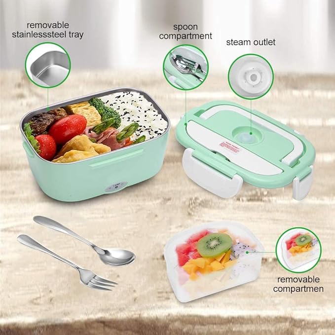 Portable Electric Lunchbox 1.5L | 2-in-1 Food Warmer with 360° Heating, Stainless Steel & Leak-Proof Design for Car/Office/Travel