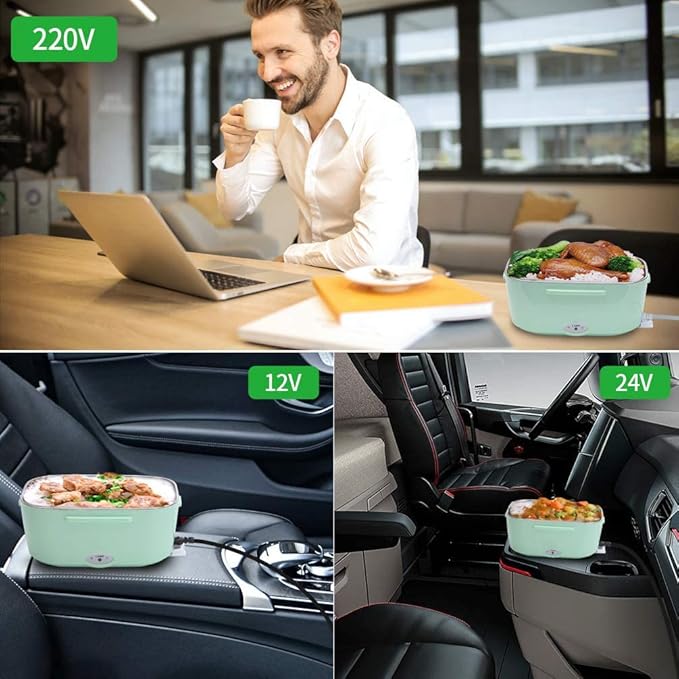 Portable Electric Lunchbox 1.5L | 2-in-1 Food Warmer with 360° Heating, Stainless Steel & Leak-Proof Design for Car/Office/Travel