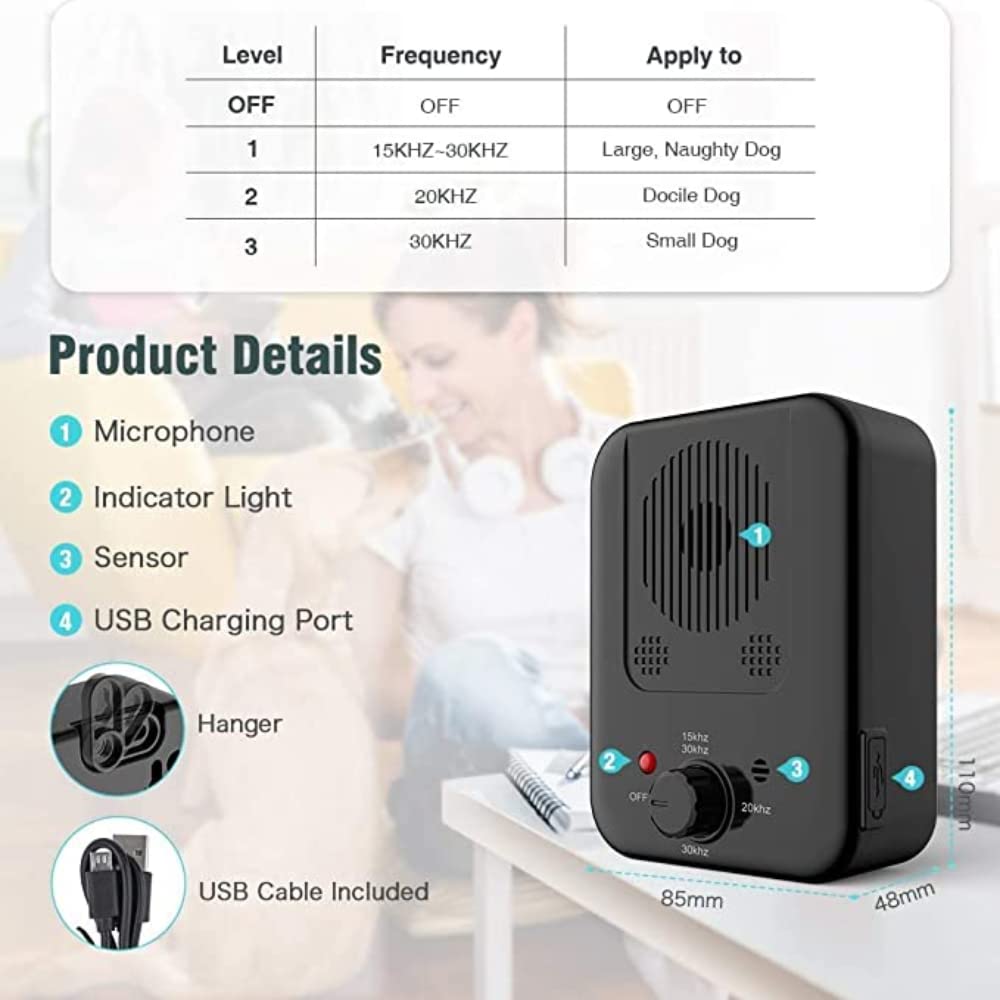 USB Rechargeable Dog Bark Stopper Ultrasonic Anti-Barking Device With 3 Levels Sonic Bark Deterrents 15-30ft Working Distance - Smart Pet Training & Repellent Bark Control Tool